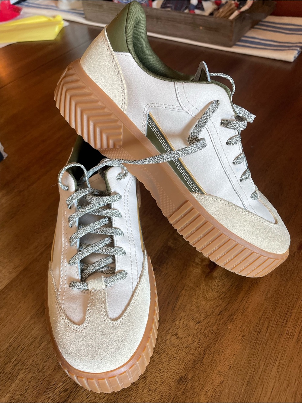 Sorel White Olive & Gum Platform Sneakers